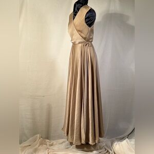 Ralph Lauren blue label, beige silk wrap evening gown. Size 8.